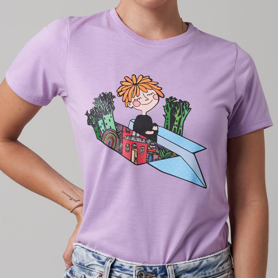 Camiseta de Algodón para Mujer con Diseño de Avión de Papel